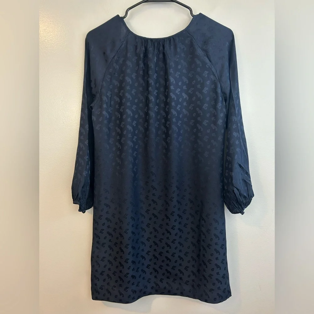 J. Crew 100% Silk  Tonal Paisley Dark Navy Blue Shift Mini Dress Size 4